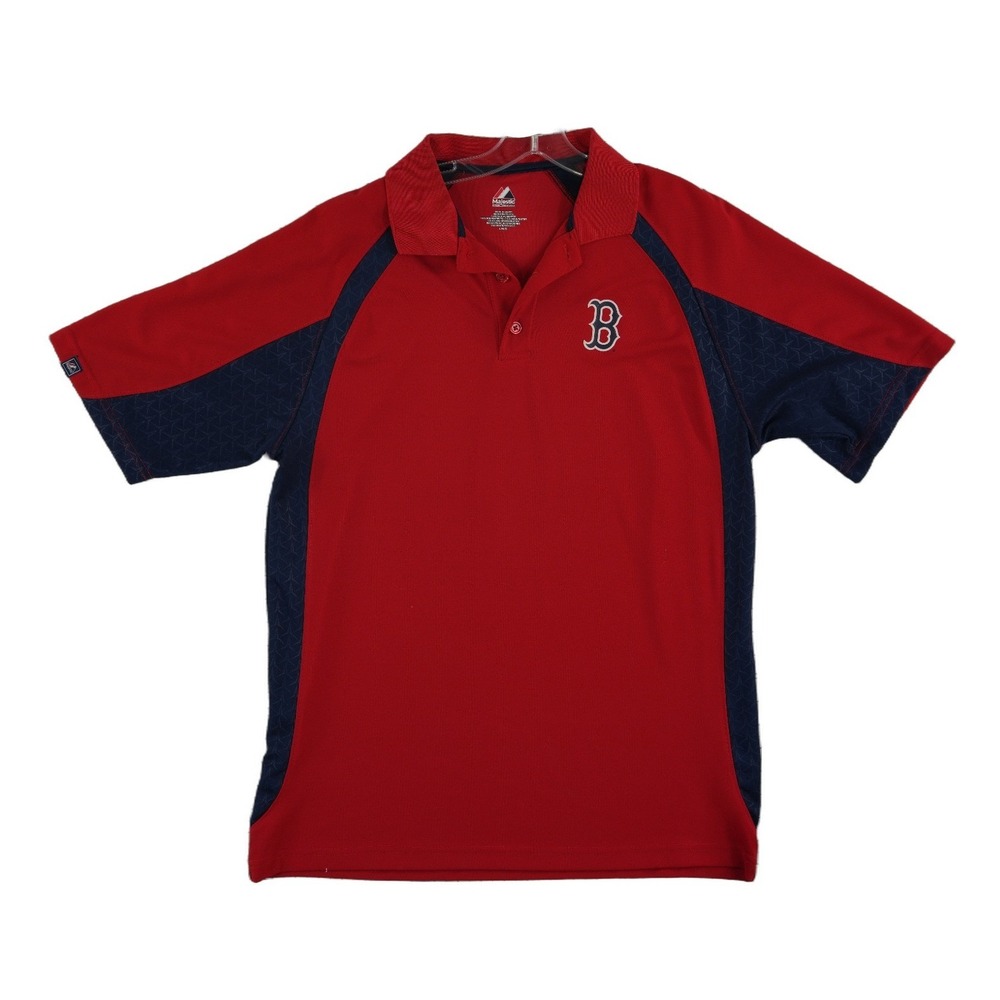 Majestic Boston Red Sox Polo Shirt Men's Size Large Red Navy Blue MLB Baseball